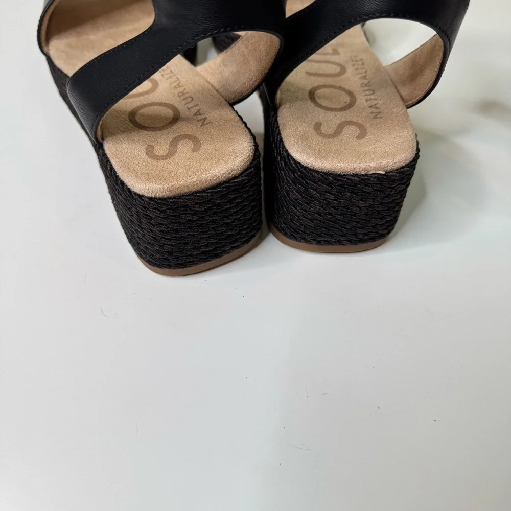 SOUL Naturalizer Gloria Black wedge sandals size NWOT